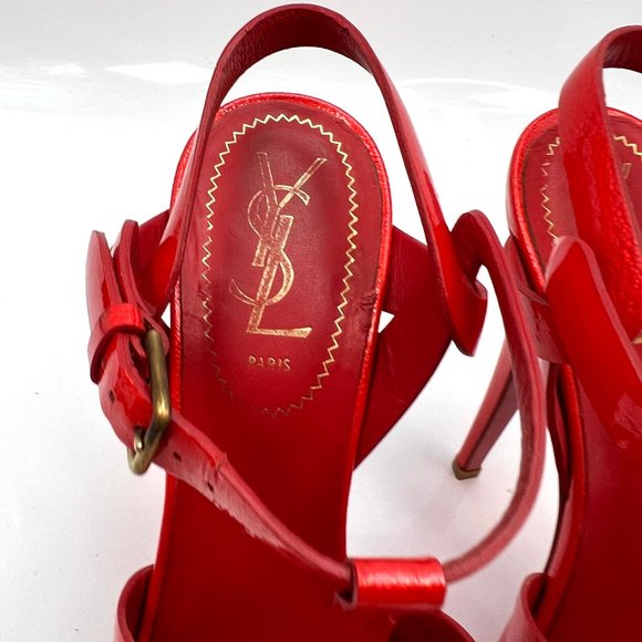 YSL Yves Saint Laurent Tribute Red Patent Sandals 37 - Picture 5 of 16
